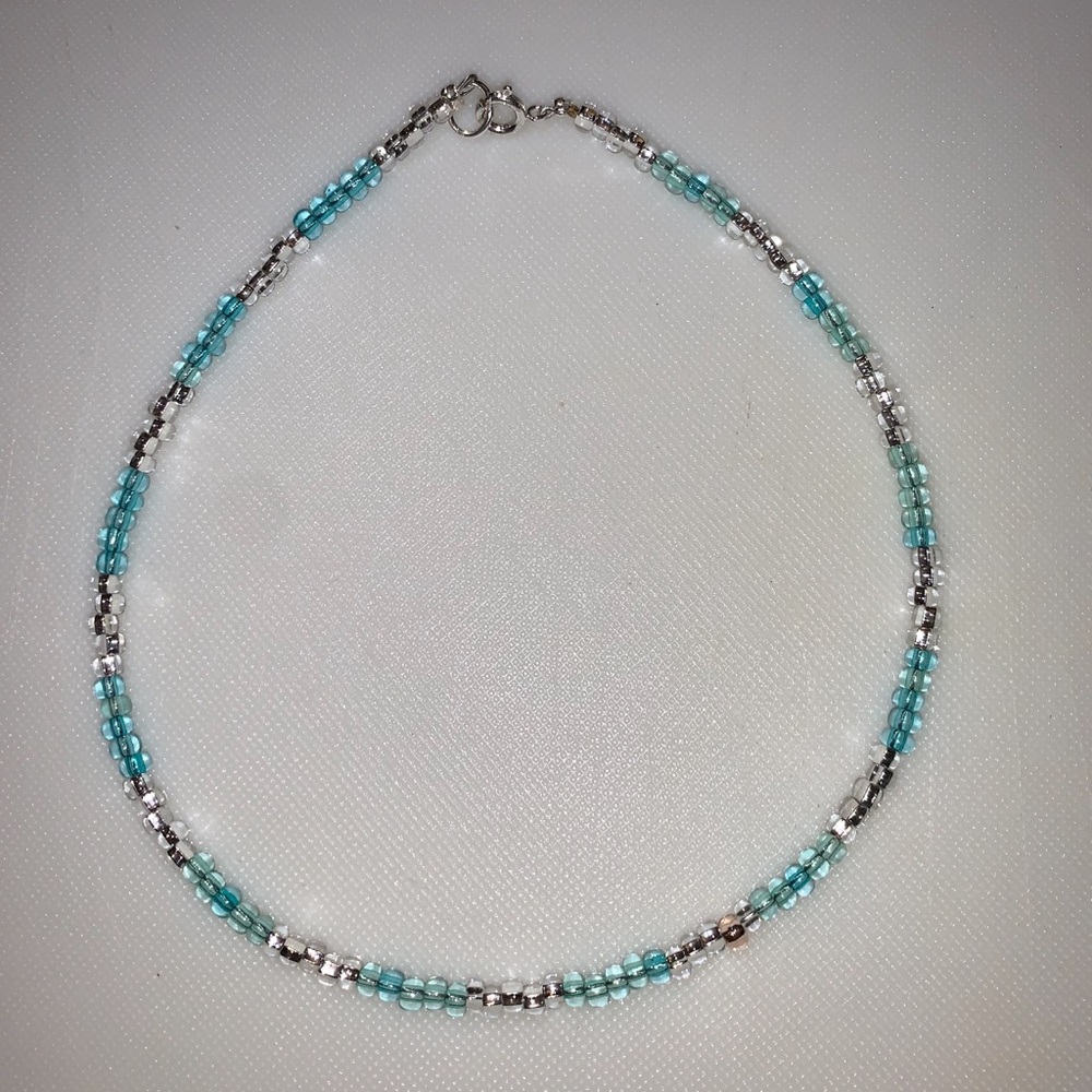 Blue & Clear Beaded Necklace (handmade)